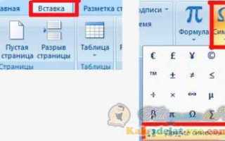 Как можно вставить в текст символ