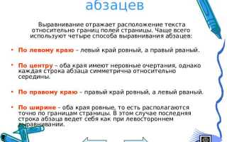 Какие существуют типы выравнивания абзацев