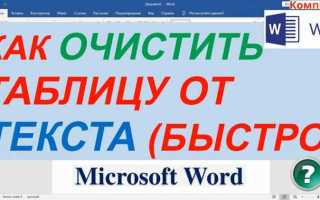Как очистить таблицу в ворде от текста