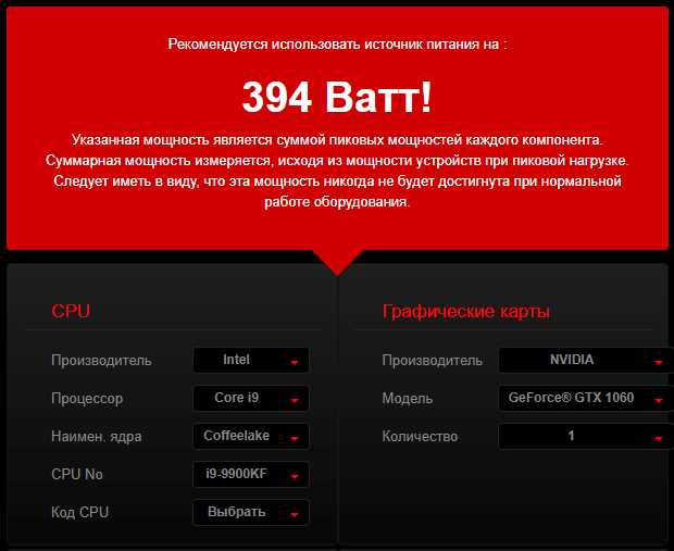 Определяем рекомендуемую мощность блока питания для GTX 1080