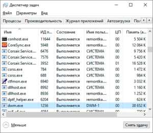 Влияние dwm.exe на использование оперативной памяти и процессора