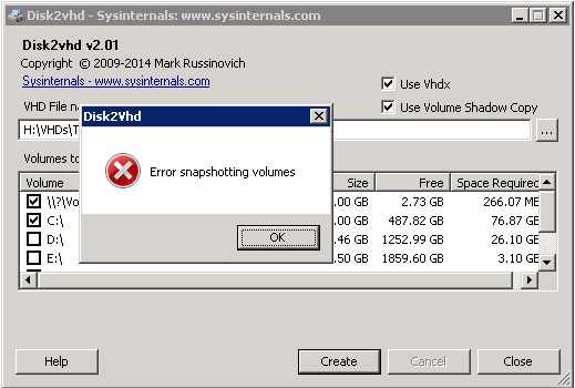 Проверка прав администратора для Disk2vhd