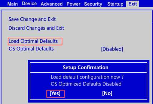 Как включить режим OS Optimized Defaults в BIOS Lenovo