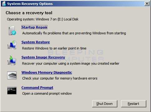 Восстановление загрузки Windows 7 через среду восстановления
