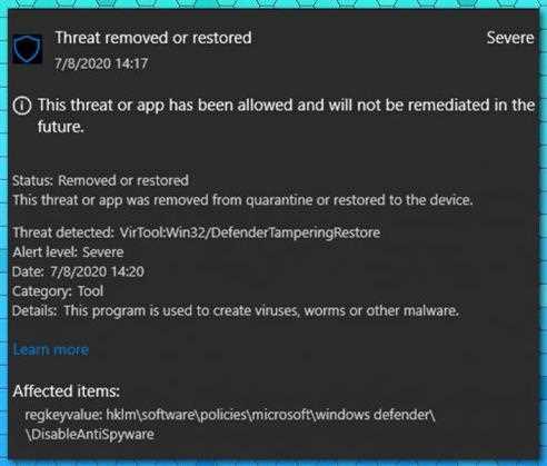 Virtool win32 defendertamperingrestore как удалить это вирус Virtool win32 defendertamperingrestore как удалить это вирус