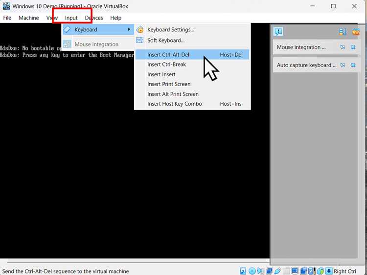 Почему комбинация Ctrl Alt Del не работает напрямую в VirtualBox