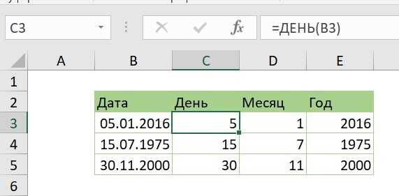 Как извлечь год из даты с помощью функции ГОД()