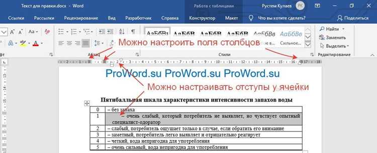 Изменение отступов с помощью линейки