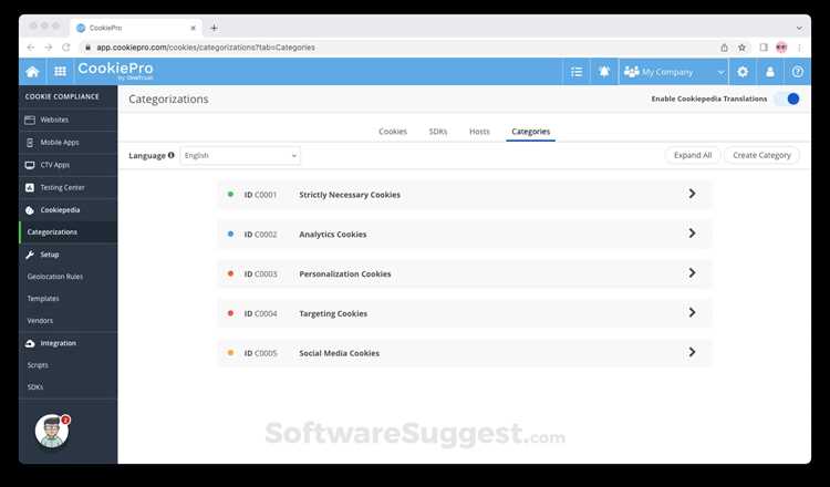 Управление категориями и типами cookies