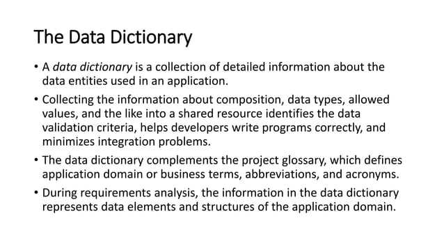 Структура данных, описываемая в data dictionary