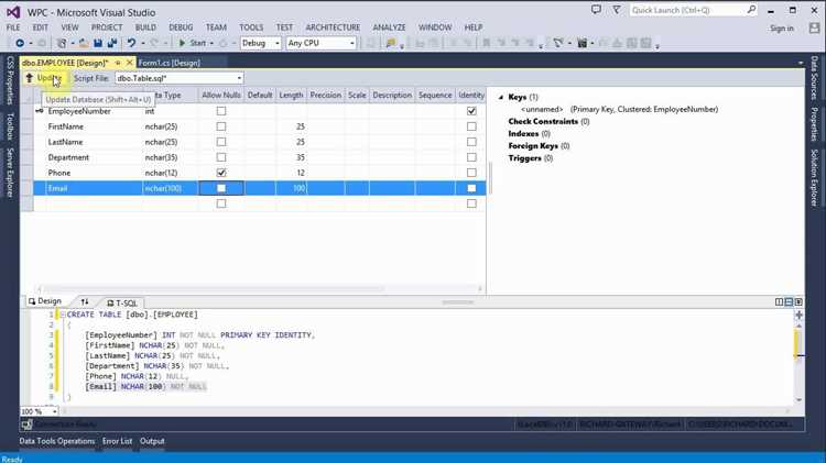 Создание новой базы данных внутри Visual Studio