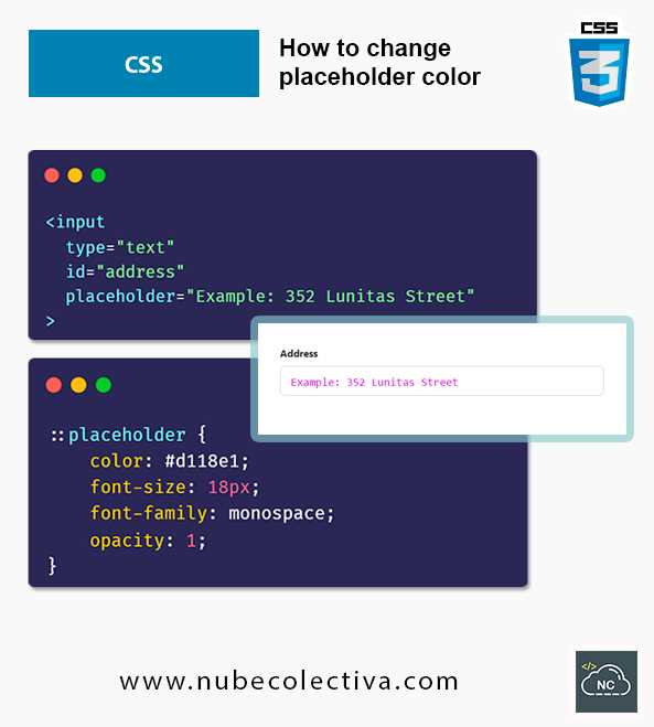 Синтаксис CSS для изменения placeholder