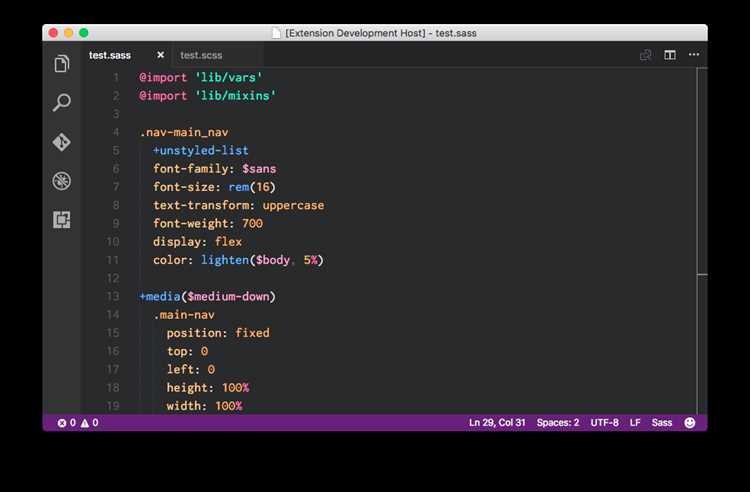 Использование переменных и миксинов в VSCode