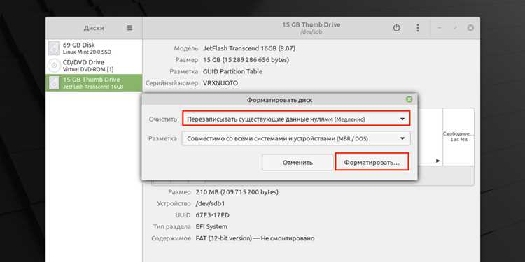 Форматирование флешки с помощью команды mkfs