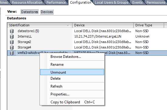 Удаление datastore через ESXi Shell или SSH