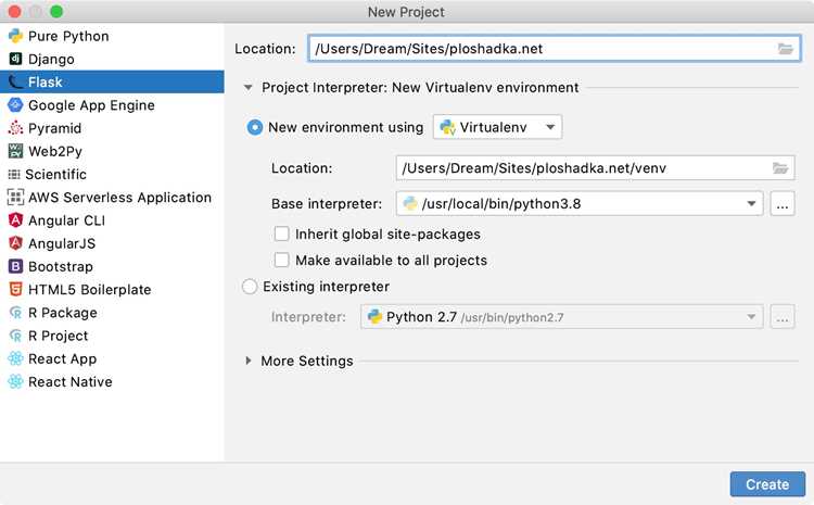 Создание нового проекта Flask в PyCharm