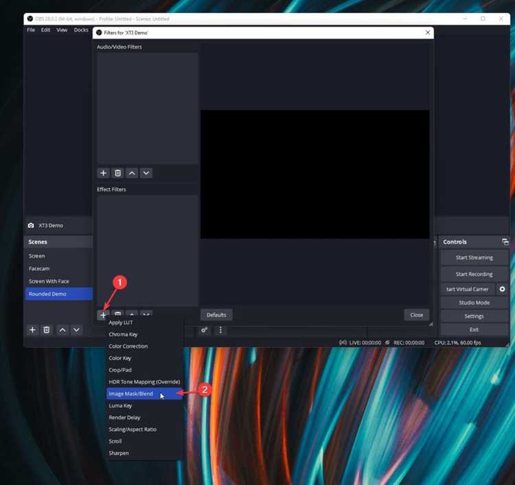 Фильтры и масштабирование окна браузера в OBS