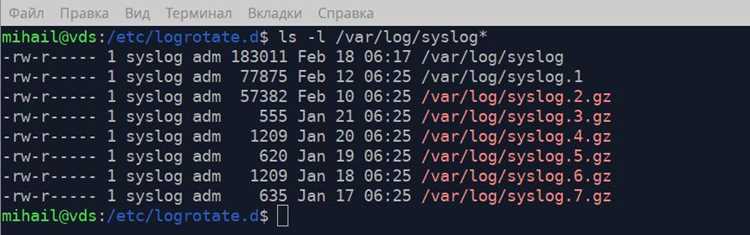 Файлы настроек logrotate и каталоги архивных логов