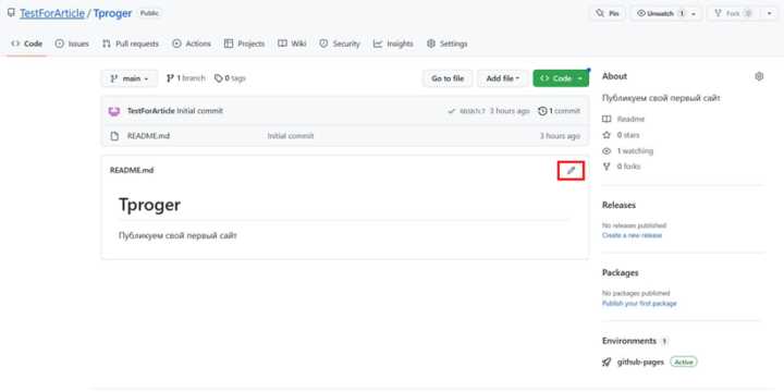 Настройка ветки и источника публикации в параметрах GitHub Pages