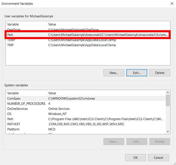 Добавление пути к папке Scripts Anaconda в PATH