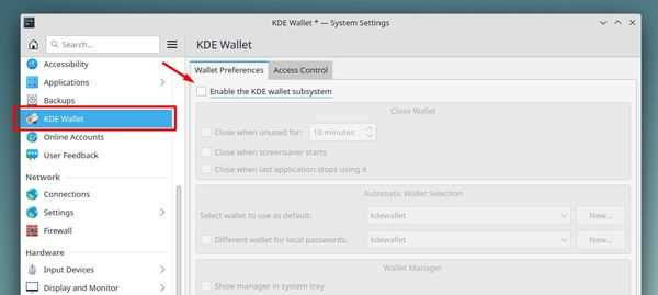 Проверка текущего состояния KWallet