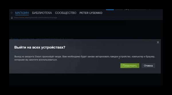 Выход из Steam через веб-браузер на компьютере