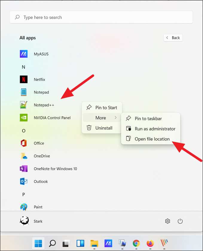 Ярлык установленной программы Windows из меню Пуск