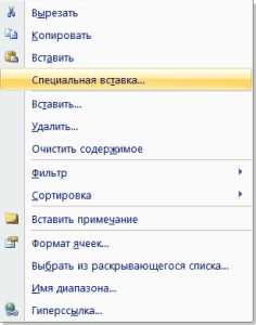 Как вызвать меню функции специальная вставка Как вызвать меню функции специальная вставка
