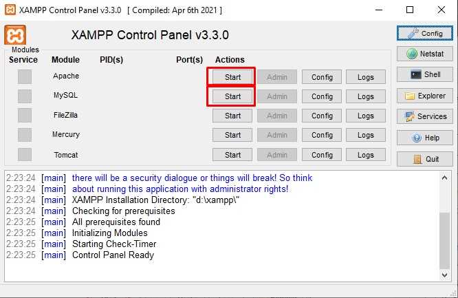 Проверка работы MySQL через phpMyAdmin