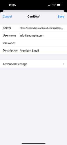 Как настроить учетную запись Carddav Google на iPhone?