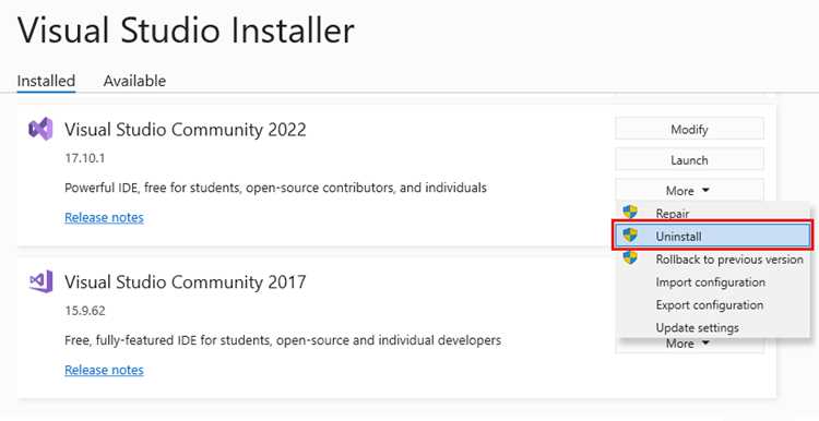 Очистка реестра от записей Visual Studio 2019