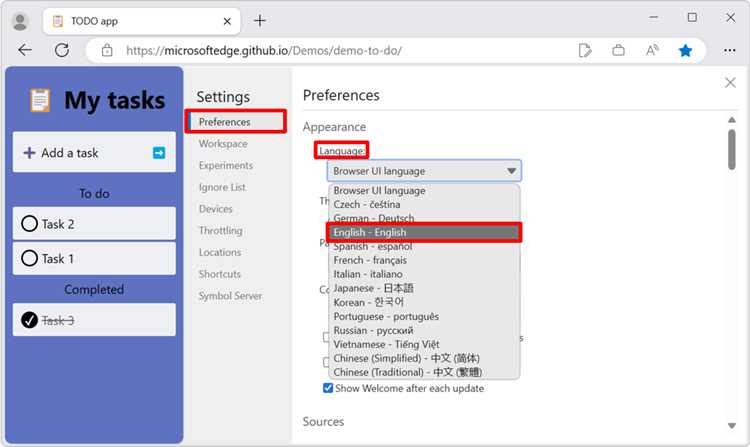 Как поменять язык в microsoft edge