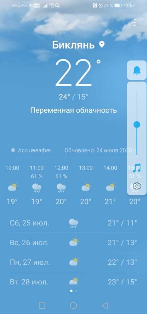 Настройка города и отображаемой информации