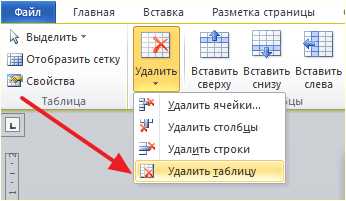 Выбор таблицы перед удалением