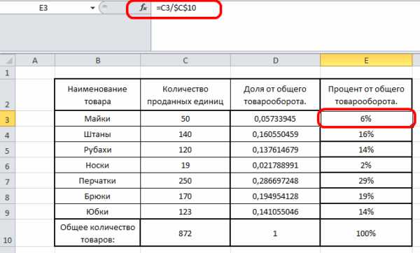 Создание таблицы для расчета процентов