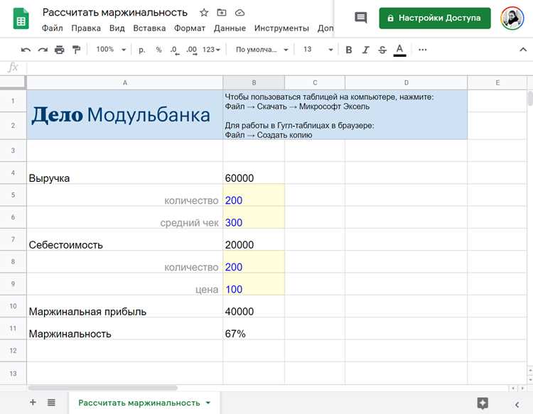 Формула для вычисления процентной наценки в Excel