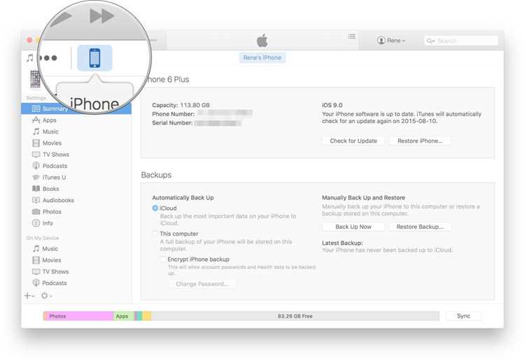 Использование Finder для синхронизации iPhone на macOS Catalina и новее